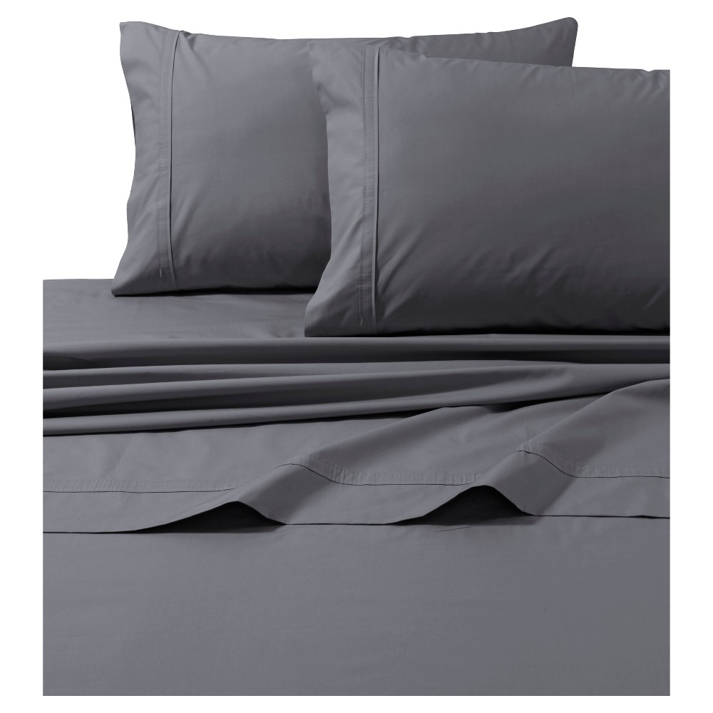 Photos - Bed Linen Cotton Percale Solid Sheet Set  Gray 300 Thread Count - Tribeca Liv(Queen)