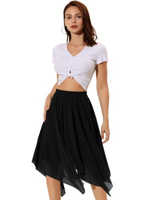 Allegra K Women's Elastic Waist Chiffon Handkerchief Hem Midi Skirt