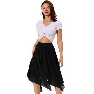 Allegra K Women's Elastic Waist Chiffon Handkerchief Hem Midi Skirt - 1 of 4