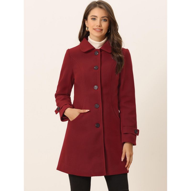 Allegra K Women's Winter Outerwear Peter Pan Collar Mid-thigh A-line Single Breasted Coat, 2 of 6