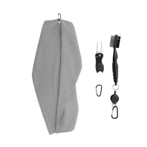 Unique Bargains Soft Golf Towel with Cleaning Brush Ball Fork 15.75"x23.62" 1 Set - 1 of 4