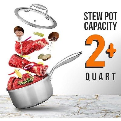 NutriChef 2 QT Stainless Steel Non-Stick Sauce Pot with Glass Lid