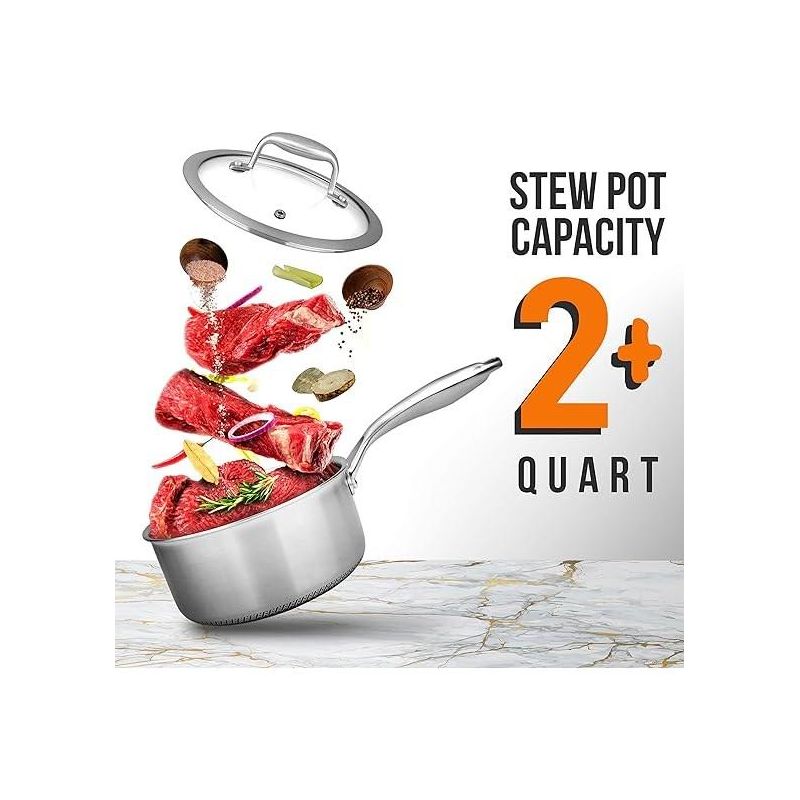 NutriChef 2 QT Stainless Steel Triply Sauce Pot with Glass Lid, 3 of 8