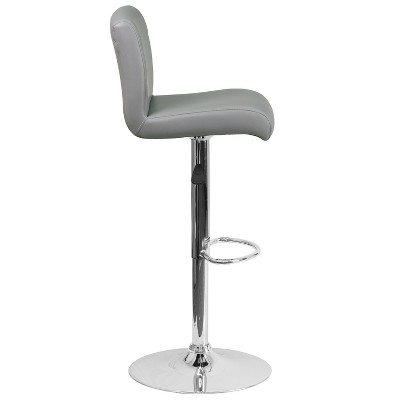 Gray Adjustable Height Swivel Bar Stool with Vinyl Seat