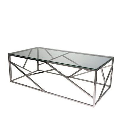 Rectangle Modern Glass Cocktail Table Silver - Sagebrook Home