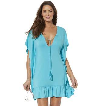 Swimsuits For All Women's Plus Size Vienna Ruffle Cover Up Tunic - 10/12,  Blue : Target