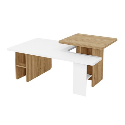 Ridstar Set of 2 Rectangular Nesting Coffee Tables For Living Room-White