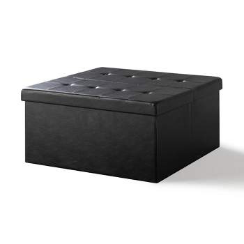 30" Button Tufted Folding Storage Ottoman Bench and Coffee Table with Smart Lift Top - Mellow