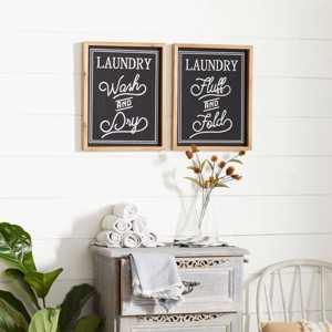 Farmhouse Linen Laundry Sign Wall Decor Set of 2 Black - Olivia & May: Vintage-Style, Fir Wood & MDF, Indoor Decor - 1 of 4