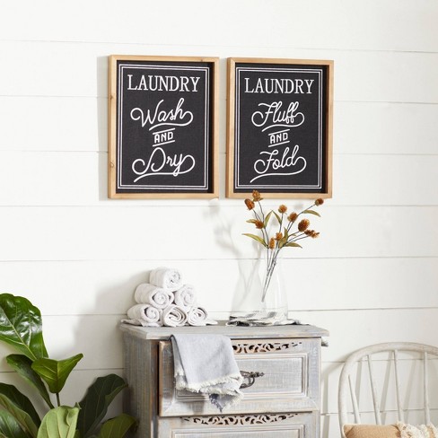 Farmhouse Linen Laundry Sign Wall Decor Set of 2 Black - Olivia & May: Vintage-Style, Fir Wood & MDF, Indoor Decor - image 1 of 4