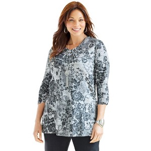Catherines Women's Plus Size Petite Easy Fit 3/4-Sleeve V-Neck Tunic - 1 of 4