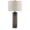 Signature Design by Ashley Dingerly Table Lamp Brown/Beige: Contemporary Geometric Drum Shade, Cotton/Polyester, 3-Way Switch - 2 of 4