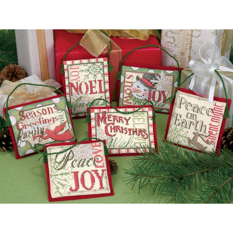 Dimensions Counted Cross Stitch Ornament Kit Set of 6-Christmas Sayings Ornaments (14 Count), 1 of 2