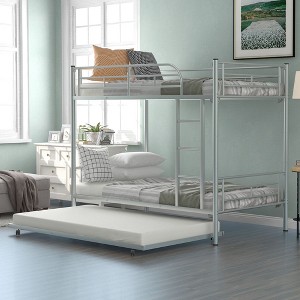 NicBex Twin over Twin Bunk Bed Convertible Metal Frame Triple Bed Frame with 4 Scroll Wheels, Guardrails and Ladder, No Box Spring Required - 1 of 4