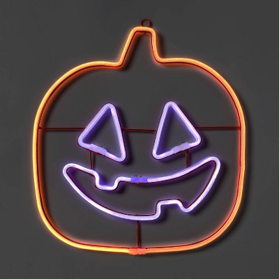 LED Neon Jack-O&#39;-Lantern Orange and Purple Halloween Novelty Silhouette Light - Hyde &#38; EEK! Boutique&#8482;