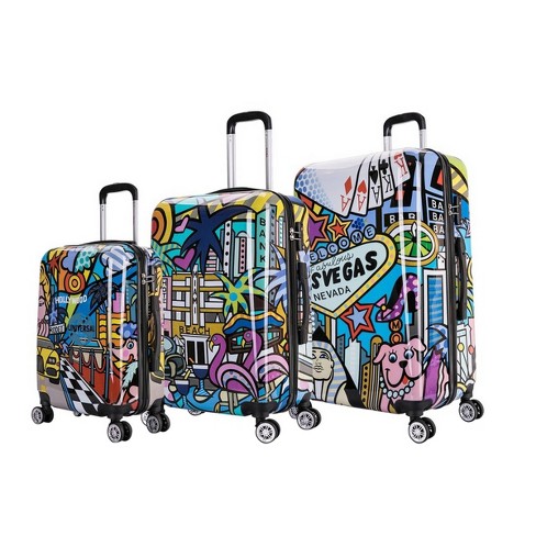 Inusa Lightweight Hardside Checked Spinner 3pc Luggage Set - Cities ...
