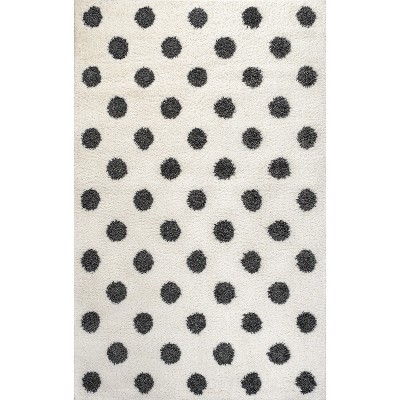 Easy-Care Charcoal and Ivory Polka Dot Shag Rug 3'x5'