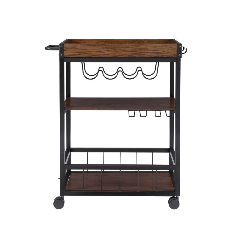 Austin Industrial Metal/Wood Kitchen Cart 3 Shelfs Bottle &#38; Glass Racks Storage on Wheels - Linon, 4 of 14
