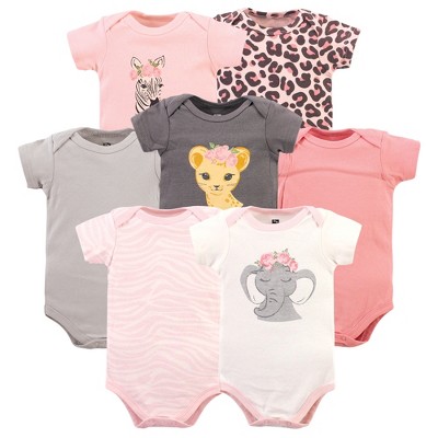 Image of Hudson Baby Infant Girl Cotton Bodysuits, Girl Safari, 3-6 Months