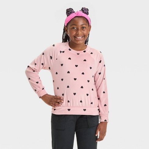 Girls heart Microfleece Pullover Top Cat Jack Dusty Pink L Target