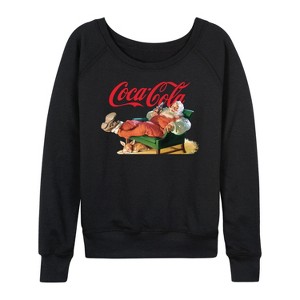 Women's - Coca-Cola - Santa Coke Lightweight French Terry Wide Neck Long Sleeve Graphic Shirt - 1 of 4