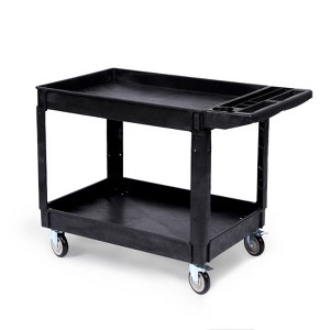 CuisinSmart 2 Tier Large Heavy Duty Service Cart, Rolling Utility Cart with 360° Swivel Wheels+Oversize Shelf, for Warehouse Garage Cleaning - 1 of 4