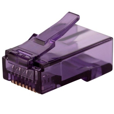 Monoprice 8P8C RJ45 Plug With Inserts For Solid Cat6 Ethernet Cable - Purple (100 pcs/pack) Gold Plated Contacts