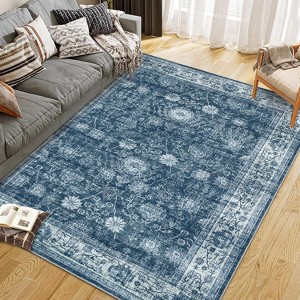 Area Rug Washable Printed Vintage Floral Non Slip Low Pile Rugs Soft Rubber Backed - 1 of 4