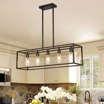 Artloge Rubbed Bronze Linear Pendant Chandelier 31 1/2" Wide Rustic Clear Glass 5-Light Fixture for Dining Room Kitchen