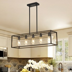 Artloge Rubbed Bronze Linear Pendant Chandelier 31 1/2" Wide Rustic Clear Glass 5-Light Fixture for Dining Room Kitchen - 1 of 4