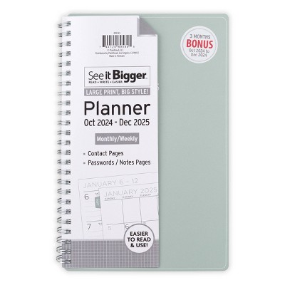 PlanAhead 2024-25 Weekly/Monthly Planner 8.5"x5.5" See It Bigger Solid Green: Spiral Bound, Paper, October-December