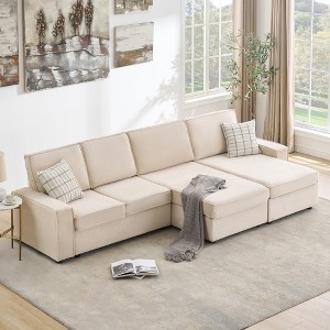 Oversized Modular Sectional Sofa,Convertible Deep Seat Couch with Wide Armrests & Plush Backrest, Comfy Cloud Sofa Set for Living Room, Beige - 1 of 4