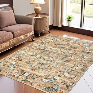 Modern Insect Botanical Pattern Area Rug Floral Print Rug Non-Slip Low Pile Soft Accent Carpet for Living Room Bedroom - 1 of 4