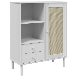 vidaXL SENJA Highboard Rattan Look White 35.4"x15.7"x44.1" Solid Wood Pine - 1 of 4