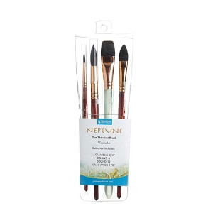 Princeton Neptune Watercolor Brush Set, Synthetic Bristles, Short Handle Watercolor Paintbrush, Dark Wood, 4 Pieces - 1 of 2