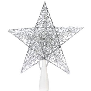Aoibox Silver Christmas Tree Topper 9 Inch Lighted 5 Point Star with 10 Warm White Lights Prelit Glittered Treetop 1 Piece - 1 of 4