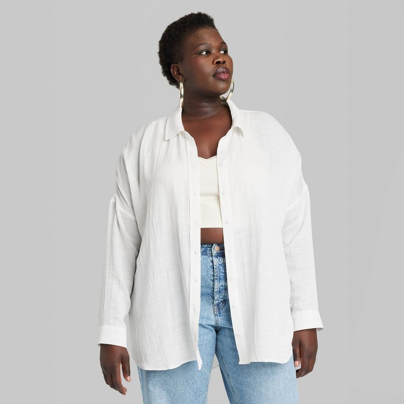 Women's Long Sleeve Oversized Button-Down Shirt - Wild Fable™, 3 of 14