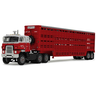 International TranStar COE and 45' Wilson Vintage Livestock Trailer Red and White 1/64 made by DCP/First Gear