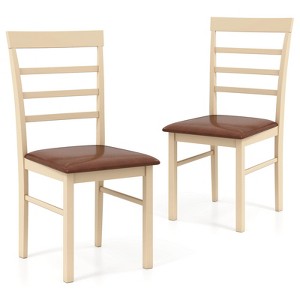 Costway Wooden dining chair set of 2/4 with rubber wood frame padded seat for kitchen - 1 of 4