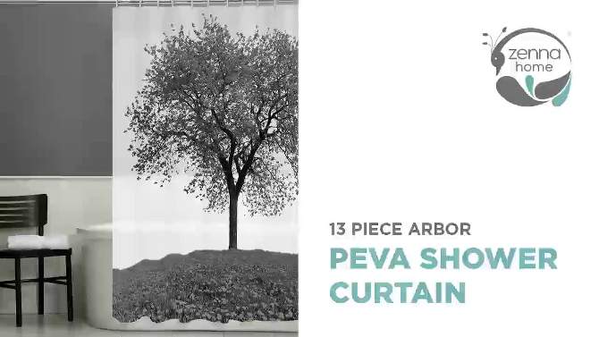 13pc Arbor PEVA Shower Curtain and Rings Set Black - Zenna Home, 2 of 8, play video