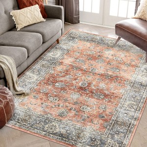 Vintage Floral Distressed Washable Rug, Non-Slip, Non-Shedding Large Indoor Low Pile Carpet Floor Cover for Living Room, Bedroom - 1 of 4