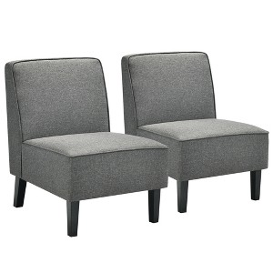 Tangkula Set of 2 Armless Accent Chair Fabric Single Sofa w/ Rubber Wood Legs Grey - 1 of 4