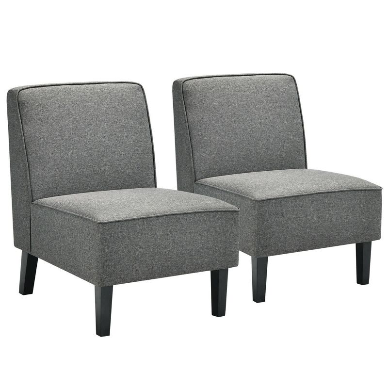 Tangkula Set of 2 Armless Accent Chair Fabric Single Sofa w/ Rubber Wood Legs Grey, 1 of 7