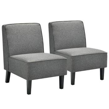 Tangkula Set of 2 Armless Accent Chair Fabric Single Sofa w/ Rubber Wood Legs Grey
