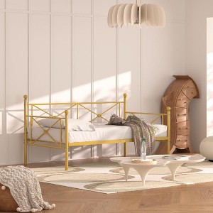 VECELO Metal Daybed with Headboard Heavy-duty Slats Support Sofa Bed Platform Mattress Foundation, Easy Assembly - 1 of 4