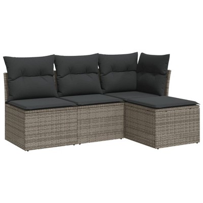 vidaXL 4 Piece Patio Sofa Set with Cushions Gray Poly Rattan - Without Table