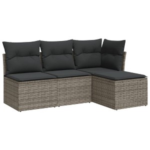 vidaXL 4 Piece Patio Sofa Set with Cushions Gray Poly Rattan - Without Table - 1 of 4