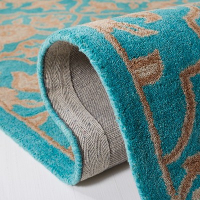 Turquoise and Beige Hand-Tufted Wool 4' x 6' Area Rug