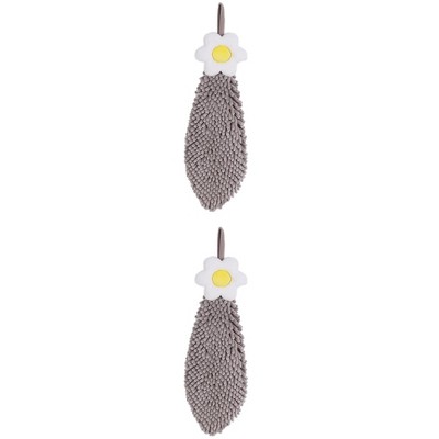 REGALWOVEN Chenille Soft Absorbent Flower Hanging Hand Towels for Bathroom 2 Pcs