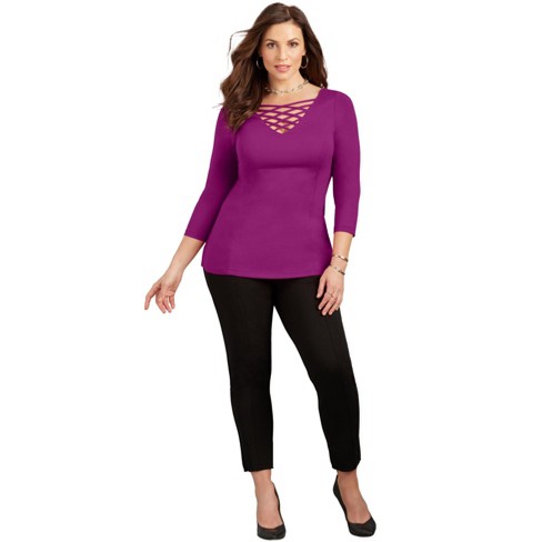 Catherines Women's Plus Size Curvy Collection Crisscross Top - 0x ...